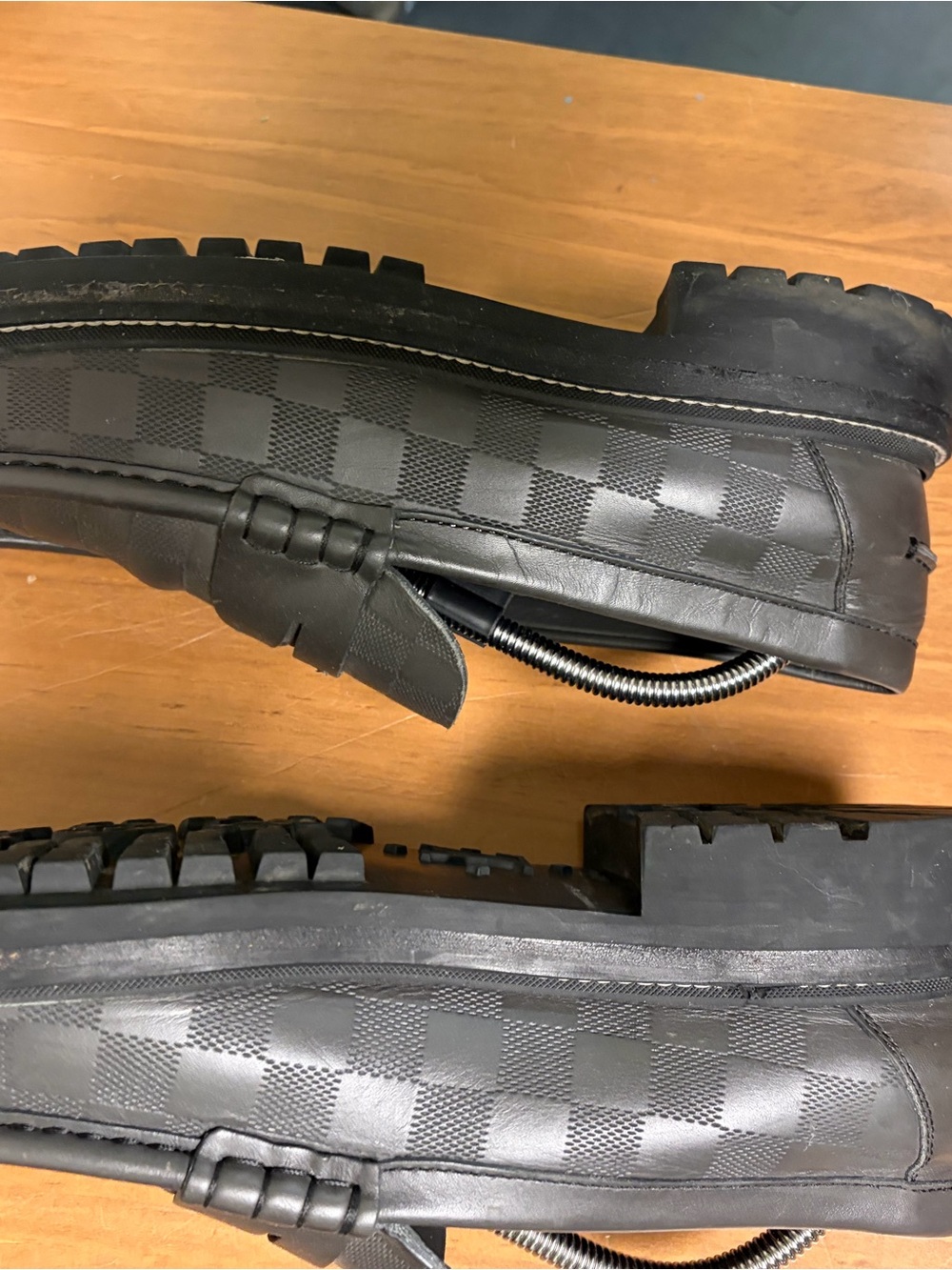 Louis Vuitton Black Damier Embossed Leather Penny Loafers - Picture 5 of 17